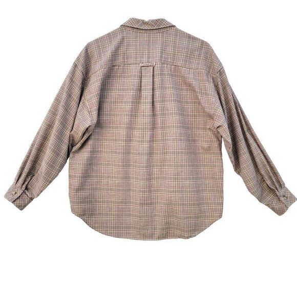 Vintage Willowbend Womens L Plaid Beige Barn Red Mustard Button Up Flannel Shirt - Picture 2 of 12